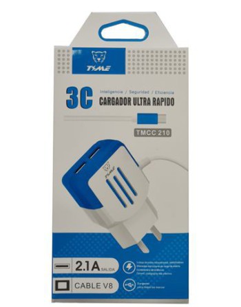 CARGADOR 220V A MICRO USB V8 2.1AMP ULTRA RAPIDO TMCC210 TIME