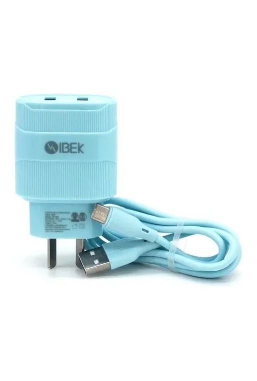 CARGADOR 220V A USB X 2 + CABLE USB TIPO C 4.8AMP IB-4809 IBEK