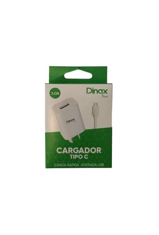 CARGADOR 220V A USB X 1 + CABLE TIPO C 3.0AMP CARGA RAPIDA DX--CAR-3.0-TC DINAX