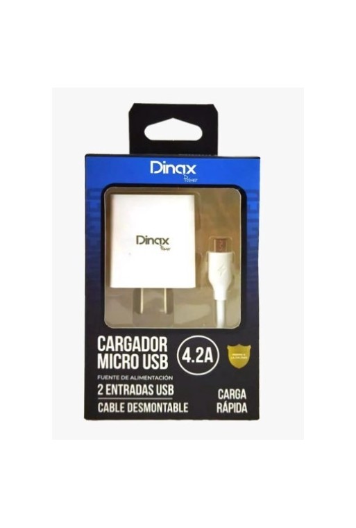 CARGADOR 220V A USB X 2 + CABLE MICRO USB 4.2AMP CARGA RAPIDA DX1-CAR-4.2-V8 DINAX
