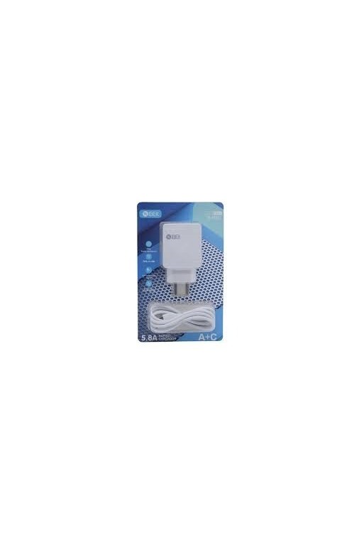 CARGADOR 220V A USB + TIPO C + CABLE TIPO C 5.8AMP IB-5802 IBEK