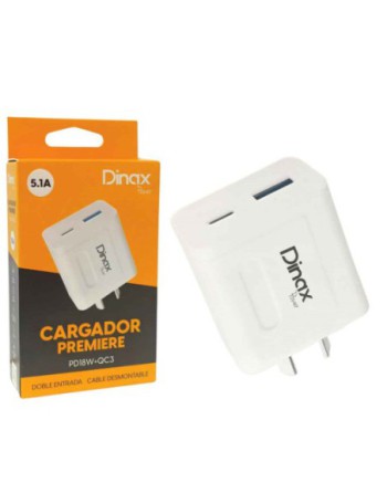CARGADOR 220V CABEZAL 5.1AMP BLANCO PD18W+QC3 DINAX
