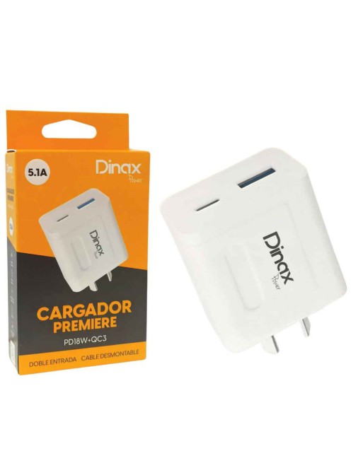 CARGADOR 220V CABEZAL 5.1AMP BLANCO PD18W+QC3 DINAX