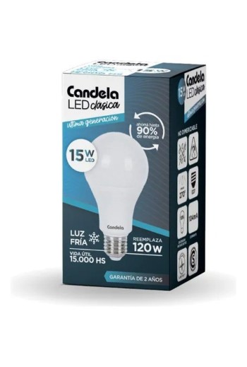 FOCO LED 15W LUZ FRIA 120W CANDELA