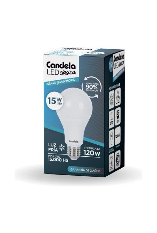 FOCO LED 15W LUZ FRIA 120W CANDELA