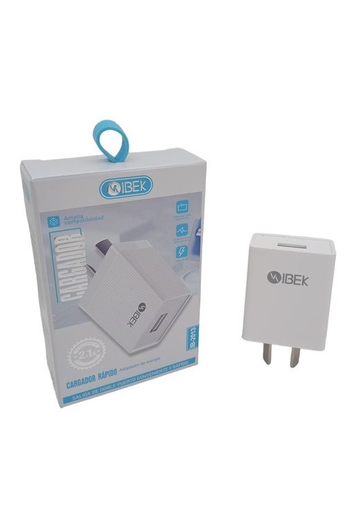 CARGADOR 220V A USB CABEZAL 2AMP IB-2013 IBEK