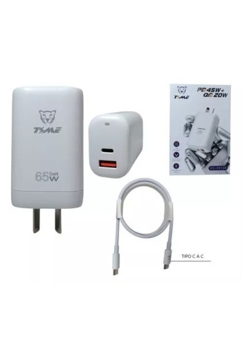 CARGADOR 220V A USB + TIPO C + CABLE TIPO C PD45W+QC20W CC-59126 TIME