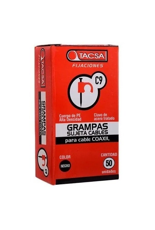 GRAMPAS SUJETA CABLE C9 PARA CABLE COAXIL NEGRO TACSA