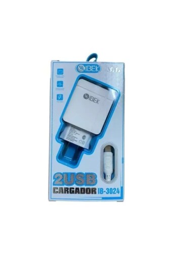 CARGADOR 220V A USB X 2 + CABLE TIPO C 3.1AMP IB-3024 IBEK