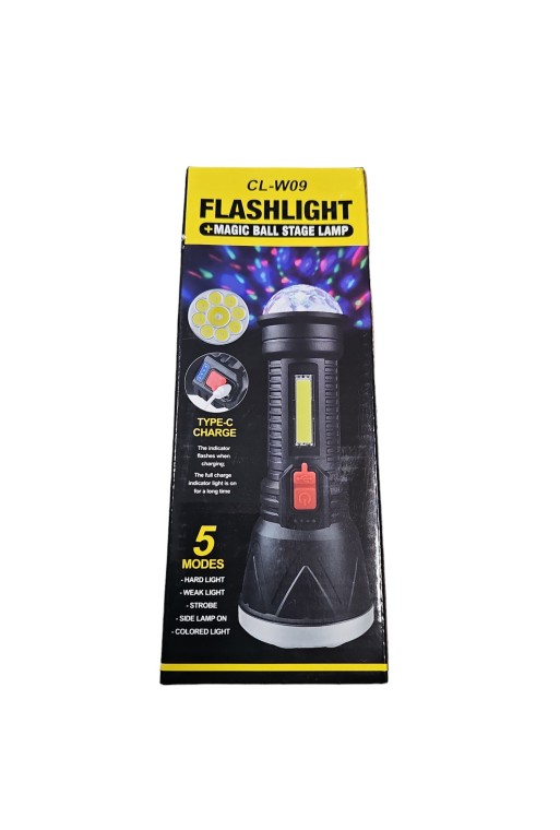 LINTERNA RECARGABLE 9 LED + REFLECTOR + BOLA DE COLORES CL-W09 FLASHLIGHT