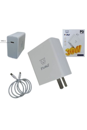 CARGADOR 220V A USB TIPO C + CABLE TIPO C 30W CC-59251 TIME