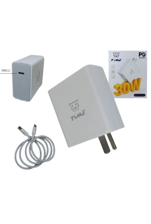 CARGADOR 220V A USB TIPO C + CABLE TIPO C 30W CC-59251 TIME