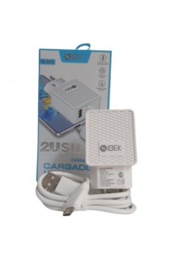 CARGADOR 220V A USB X 2 + CABLE MICRO USB 3.1AMP IB-3022 IBEK