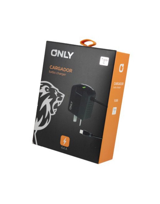 CARGADOR 220V A USB X 2 + CABLE TIPO C 4.4AMP NEGRO MOD 06 ONLY