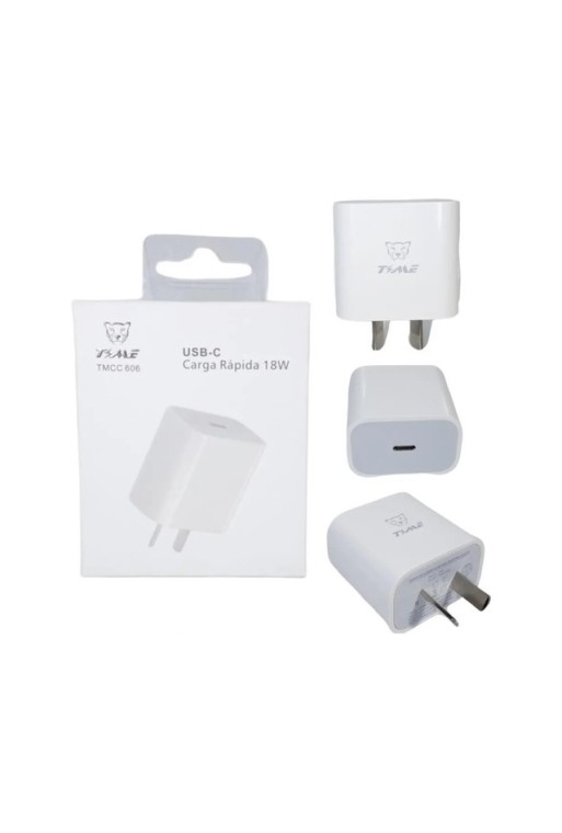 CARGADOR 220V A USB TIPO C CABEZAL BLANCO 18W CARGA RAPIDA TMCC-606 TIME