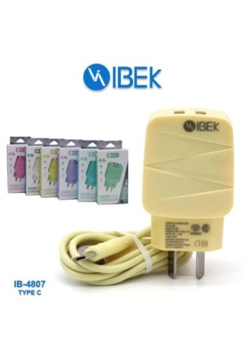 CARGADOR 220V A USB X 2 + CABLE TIPO C 4.8AMP IB-4807 IBEK