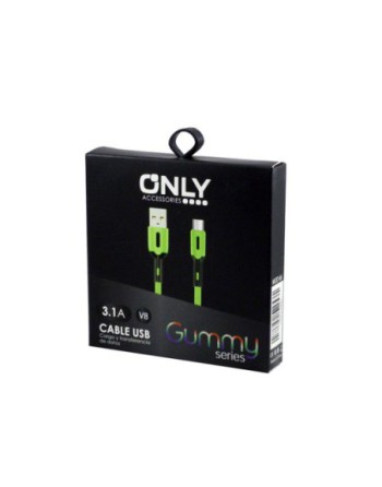 CABLE MICRO USB V8 3.1AMP 1MTS REDONDO VERDE GUMMY MOD 66 ONLY