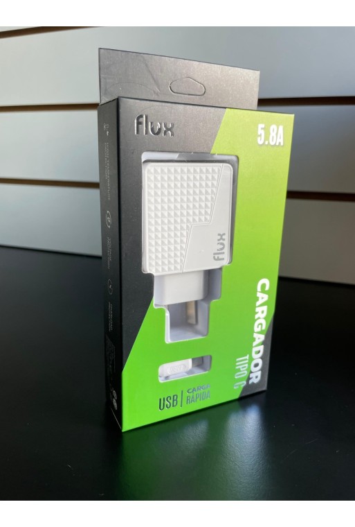 CARGADOR 220V A USB + CABLE TIPO C 5.8AMP FLUX