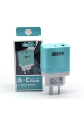 CARGADOR 220V A USB + TIPO C CABEZAL 5.8AMP IB-582 IBEK
