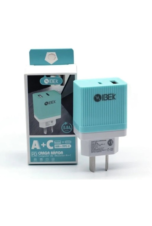 CARGADOR 220V A USB + TIPO C CABEZAL 5.8AMP IB-582 IBEK