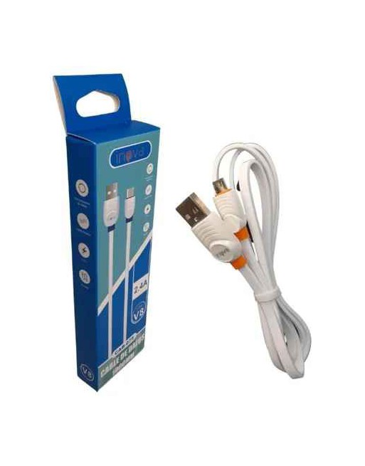 CABLE MICRO USB 2.4AMP 1MTS BLANCO V8 CAB-075 INOVA