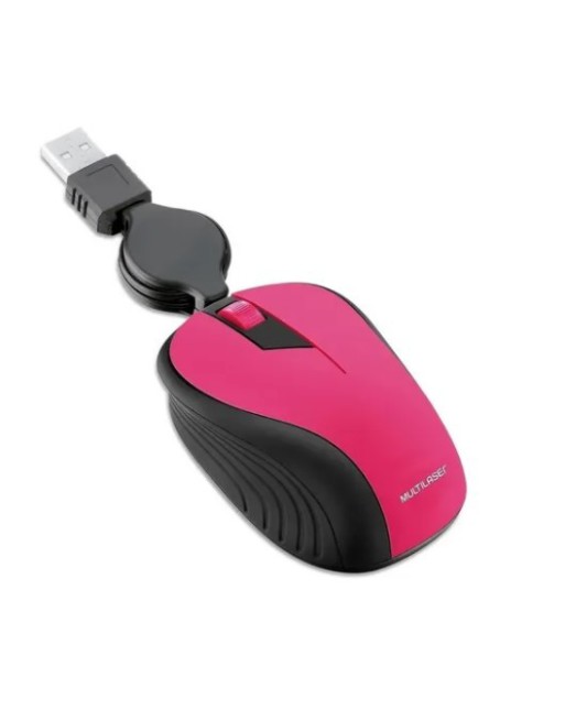 MOUSE C/RETRACTIL NEGRO C/FUCSIA M0233 MULTILASER