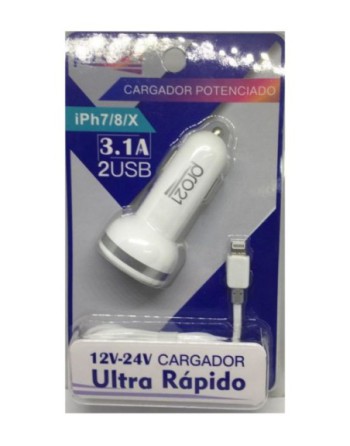 CARGADOR 12V USB X 2 + CABLE IPHONE 3.1AMP CARGA ULTRA RAPIDA PRO21