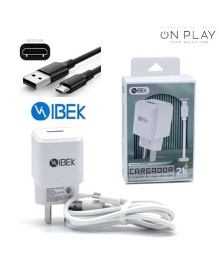 CARGADOR 220V A USB X 2 C/CABLE MICRO USB 3.8AMP IB-3801 IBEK
