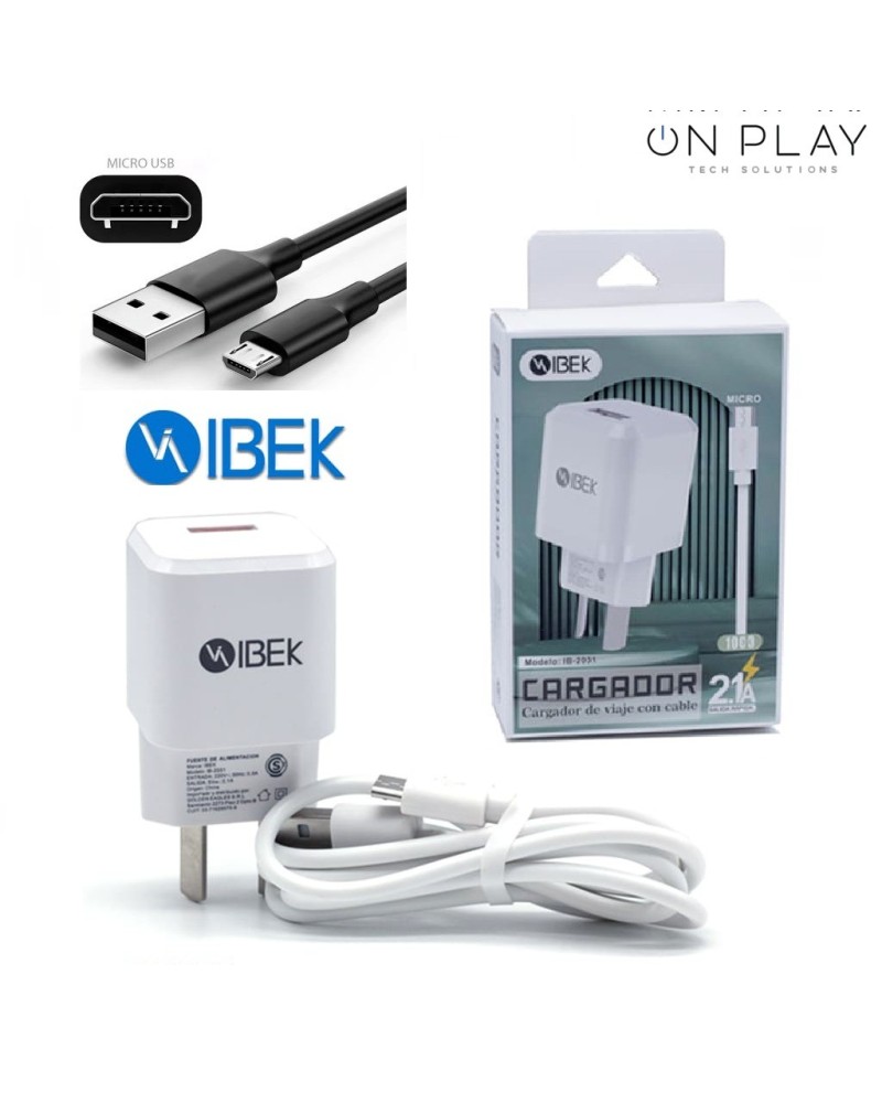 CARGADOR 220V A USB X 2 C/CABLE MICRO USB 3.8AMP IB-3801 IBEK
