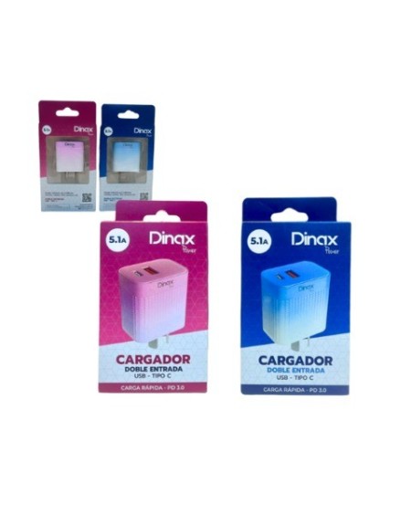 CARGADOR 220V A USB + TIPO C 5.1AMP CARGA RAPICA CABEZAL PD3.0 DINAX