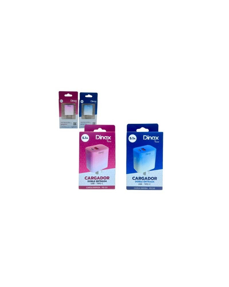 CARGADOR 220V A USB + TIPO C 5.1AMP CARGA RAPICA CABEZAL PD3.0 DINAX