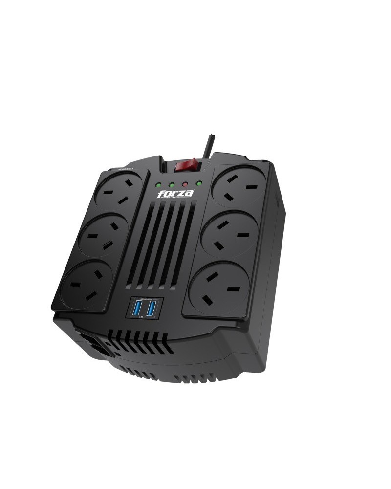 ESTABILIZADOR 6 TOMAS + 2 USB 1200VA FVR-1202USB-A FORZA