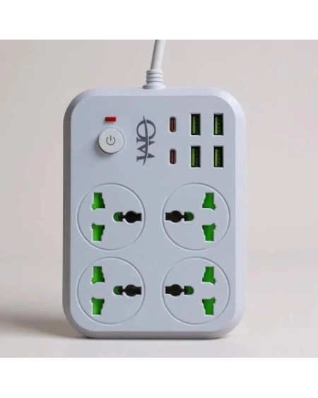 ZAPATILLA 4 TOMAS + 4 USB + 2 TIPO C 4.2AMP 2200W T-23 OM