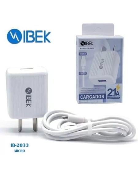 CARGADOR 220V A USB X 1 + CABLE MICRO USB 2.6AMP IB-2603 IBEK