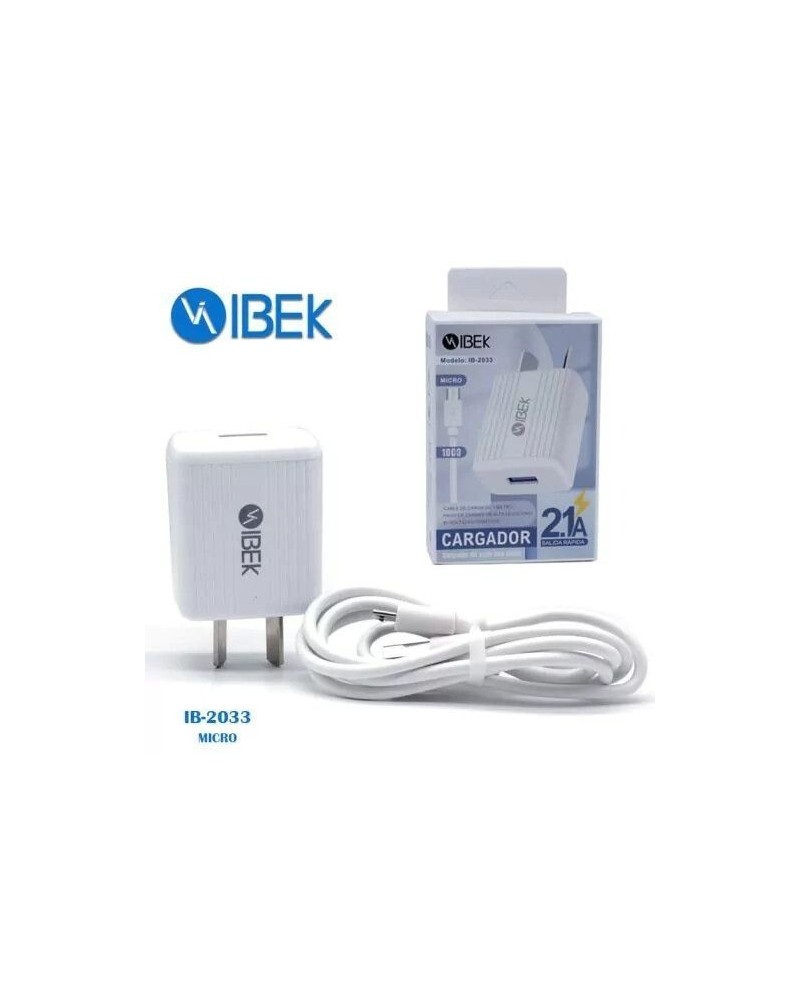 CARGADOR 220V A USB X 1 + CABLE MICRO USB 2.6AMP IB-2603 IBEK