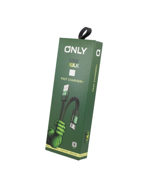 CABLE MICRO USB V8 4AMP 1MT CARGA RAPIDA HULK REDONDO TELA NEGRO MOD 88 ONLY