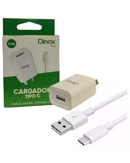 CARGADOR 220V A USB X 1 + CABLE TIPO C 3.0AMP CARGA RAPIDA COLORES PR3-CAR-3.0-TC DINAX
