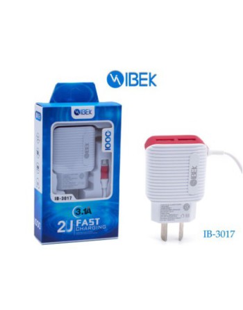 CARGADOR 220V A USB X 2 C/CABLE MICRO USB 3.1AMP FAST CHARGING IB-3017 IBEK