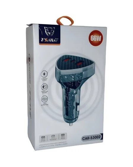 CARGADOR 12V A USB X 2 + TIPO C 66W TRANSPARENTE CAR-53002 TIME