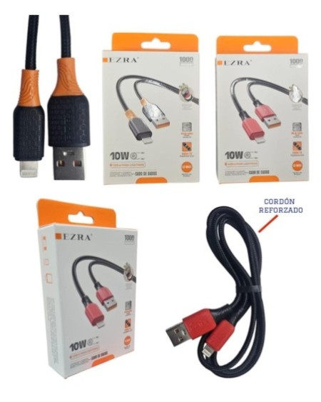 CABLE USB IPHONE 1MTS 10W NEGRO Y PLATEADO EZ-W69 EZRA