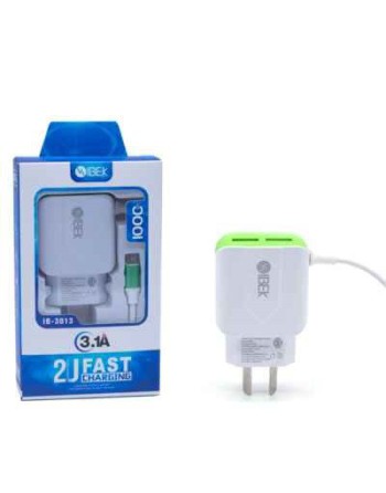 CARGADOR 220V A USB X 2 C/CABLE MICRO USB 3.1AMP IB-3013 IBEK