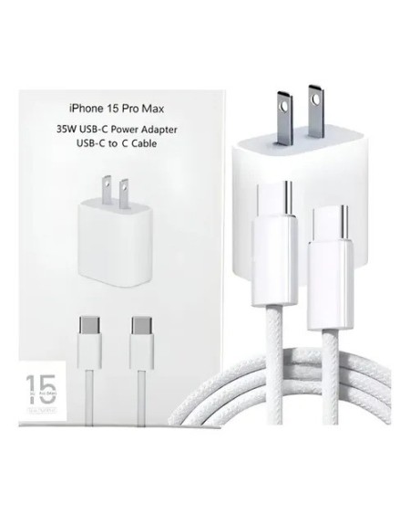 CARGADOR 220V A USB TIPO C + CABLE TIPO C IPOHNE 16 PRO MAX 35W