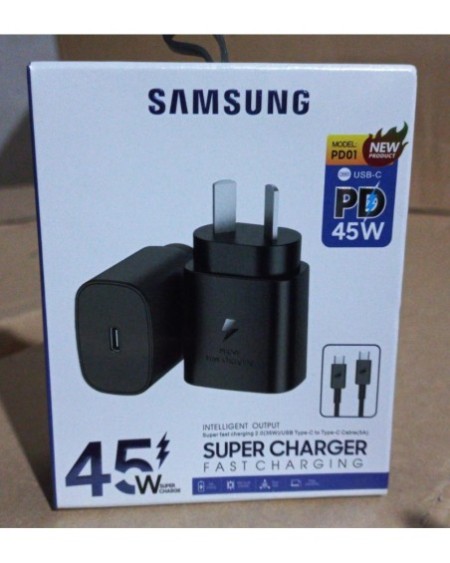CARGADOR 220V A USB TIPO C + CABLE TIPO C 45W SUPER CHARGER PD01 SAMSUNG