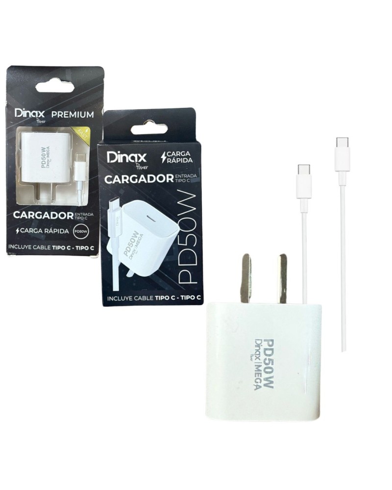 CARGADOR 220V A USB TIPO C + CABLE TIPO C PD50W PREMIUM SN1-CAR-4.2-TC DINAX