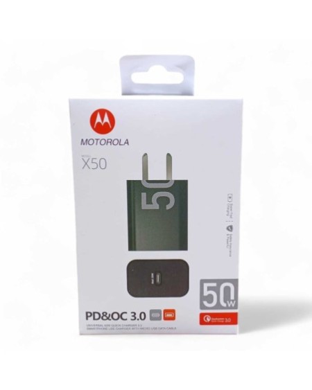 CARGADOR 220V A USB TIPO C + CABLE TIPO C 50W X50 PDYOC 3.0 MOTOROLA