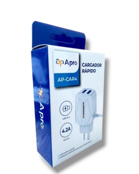 CARGADOR 220V A USB X C/CABLE TIPO C 4.2AMP PAP-CAR4 APRO