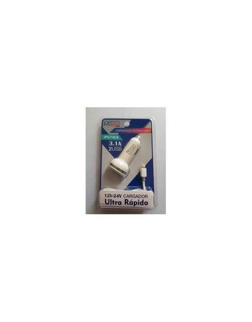 CARGADOR 12V USB X 2 + CABLE IPHONE 3.1AMP CARGA ULTRA RAPIDA PRO21