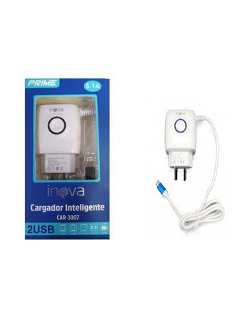 CARGADOR 220V MICRO USB V8  5.1AMP BLANCO CAR-3007 INOVA