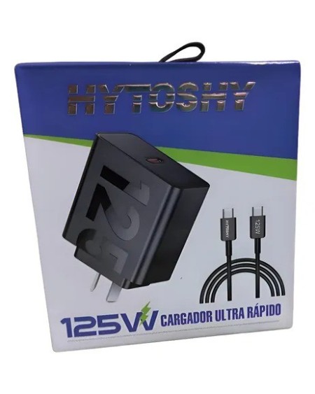 CARGADOR 220V A USB + TIPO C + CABLE TIPO C 125W ULTRA RAPIDO PD125 HYTOSHY