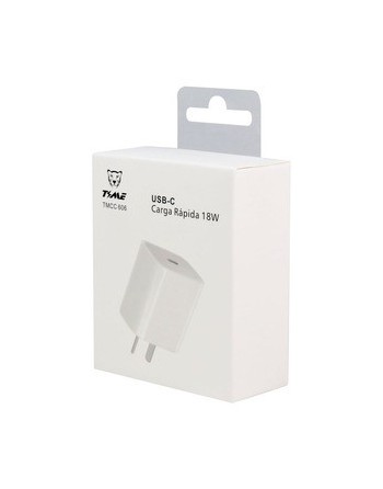 CARGADOR 220V A USB TIPO C CABEZAL BLANCO 18W CARGA RAPIDA TMCC-606 TIME